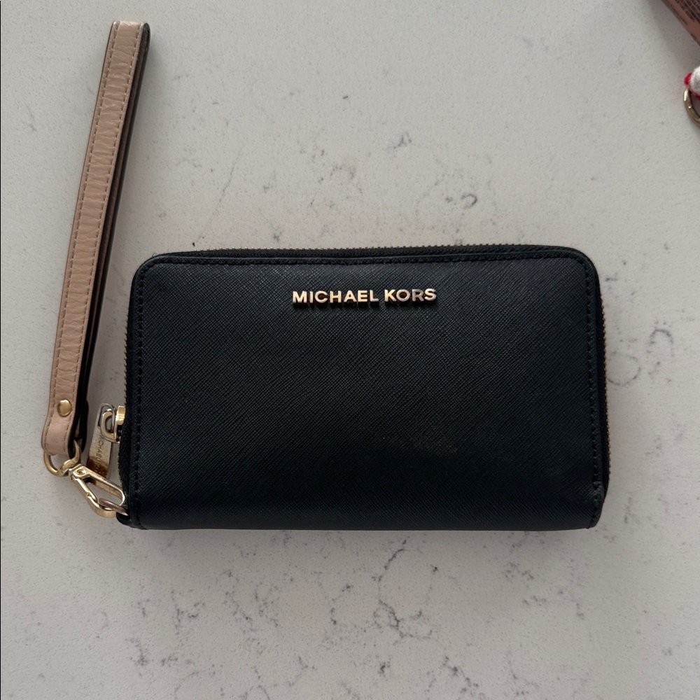 Michael Kors Black and Tan Wristlet